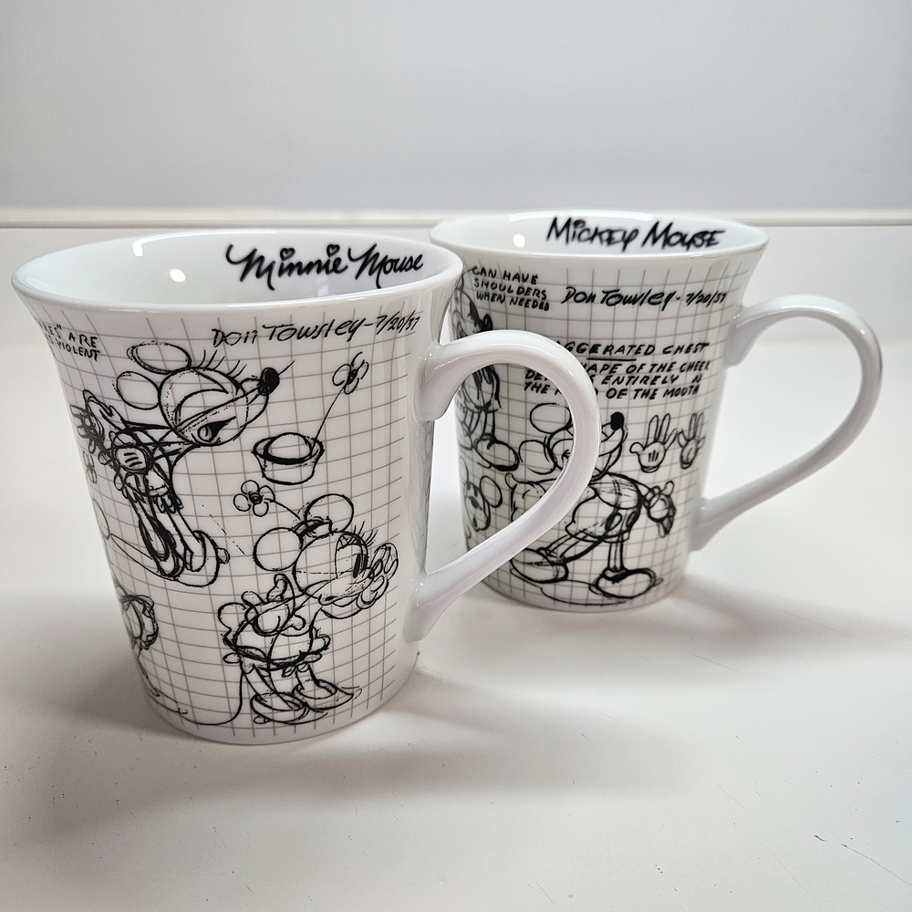 Disney Sketchbook Sketch Mickey & Minnie Mouse Coffee Mug Set Black and White